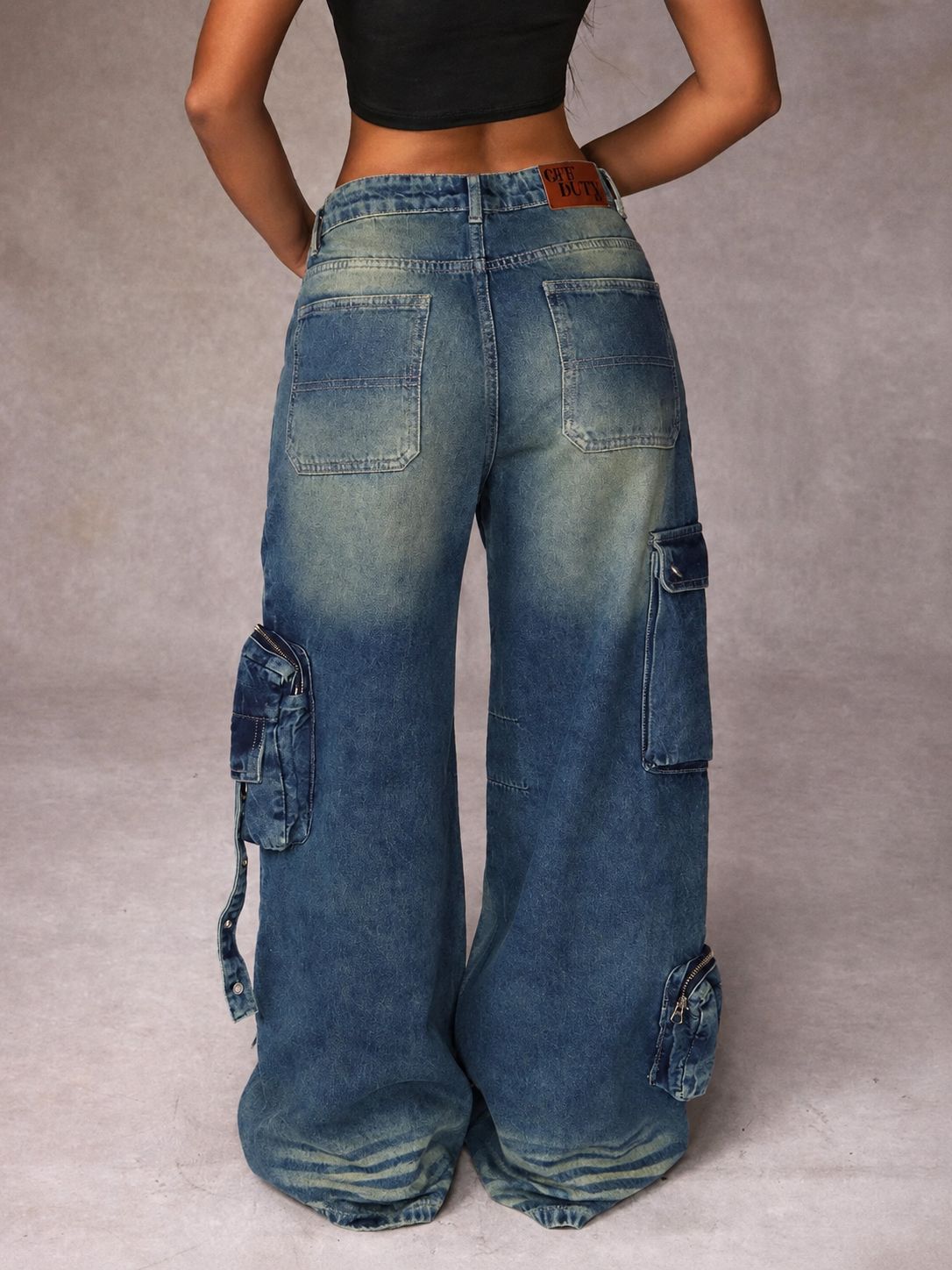 RǏWYÑ | Navy Solar Wide Leg Cargo Jeans