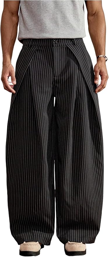 RIWYN Overfold Stripes Draped Trousers