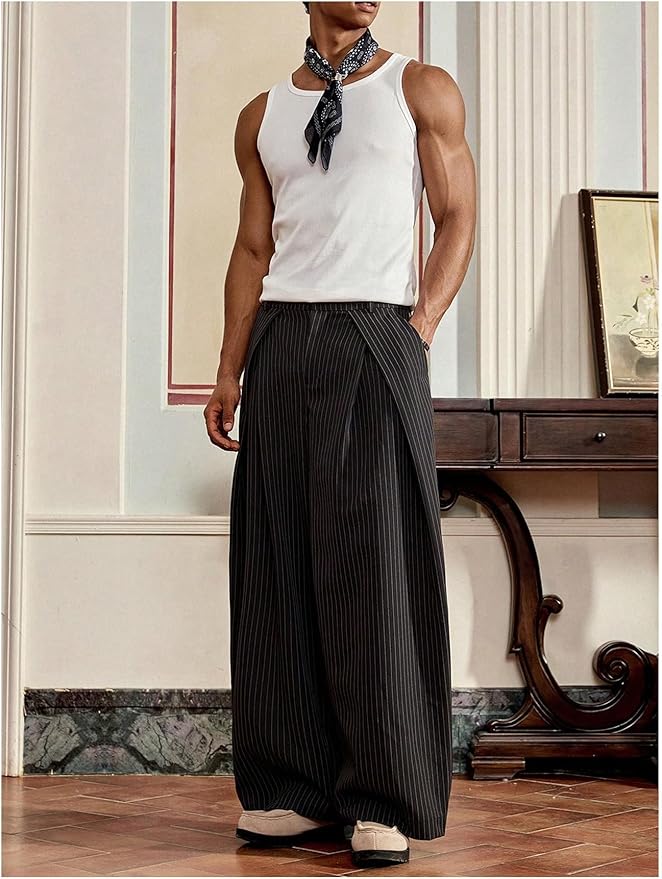RIWYN Overfold Stripes Draped Trousers