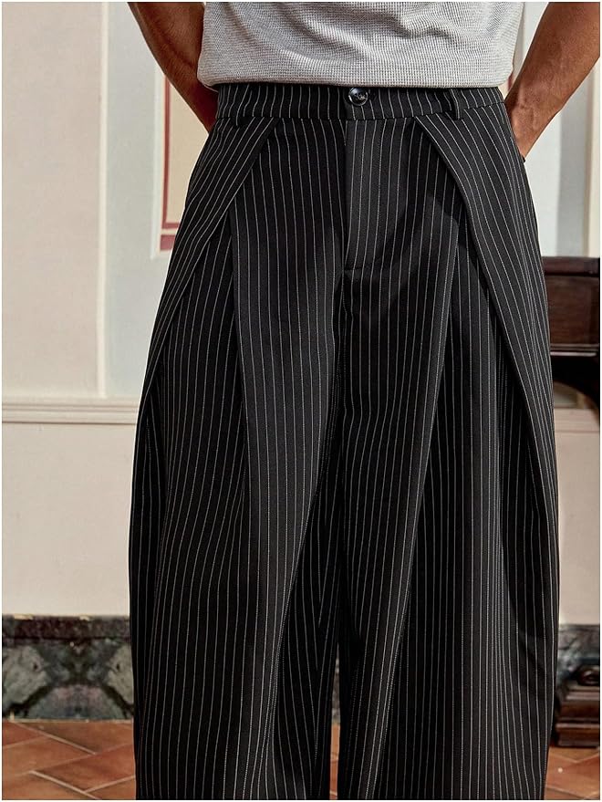 RIWYN Overfold Stripes Draped Trousers