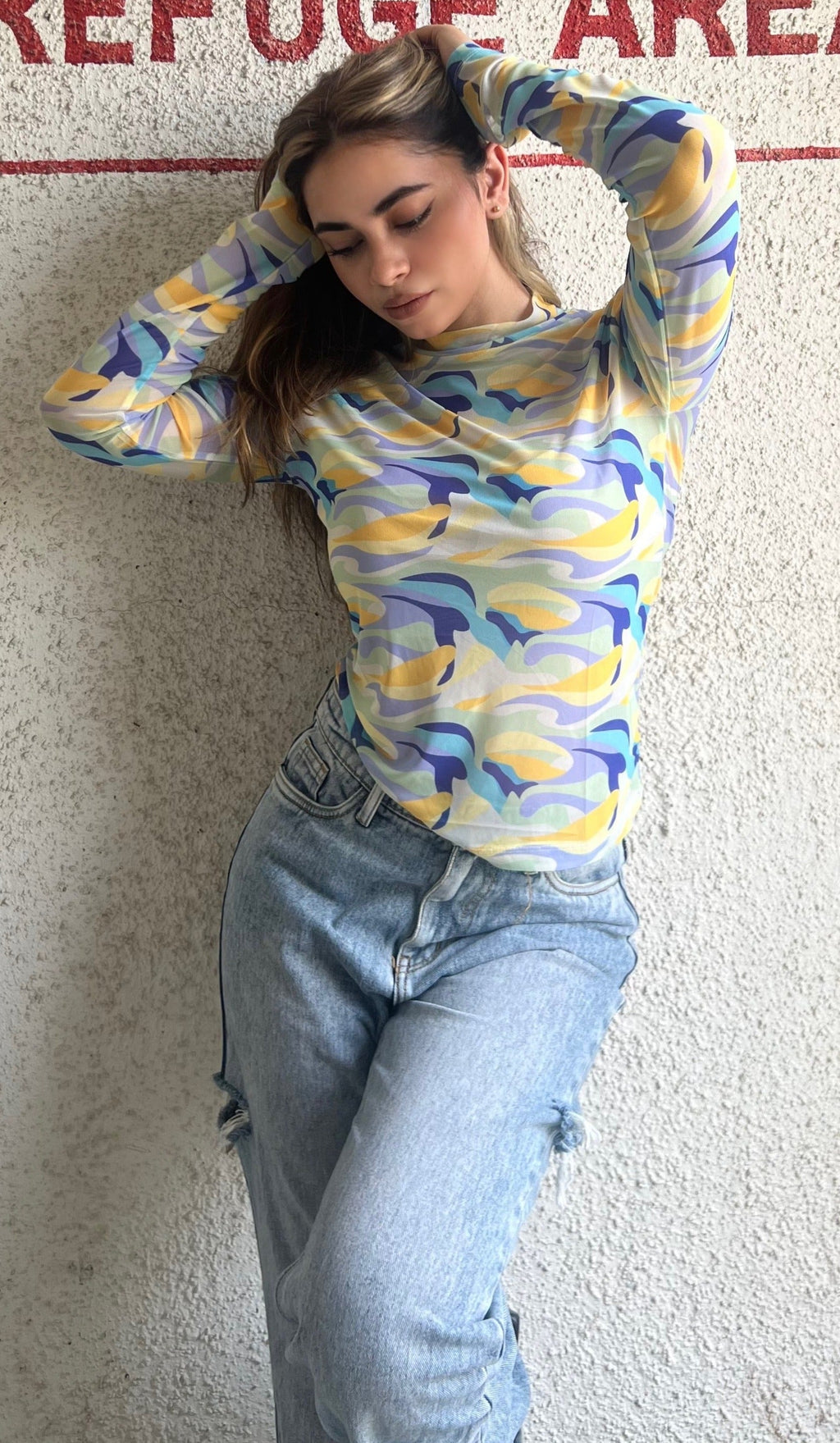 RǏWYÑ | Bright Colorful Camouflage Mesh Top