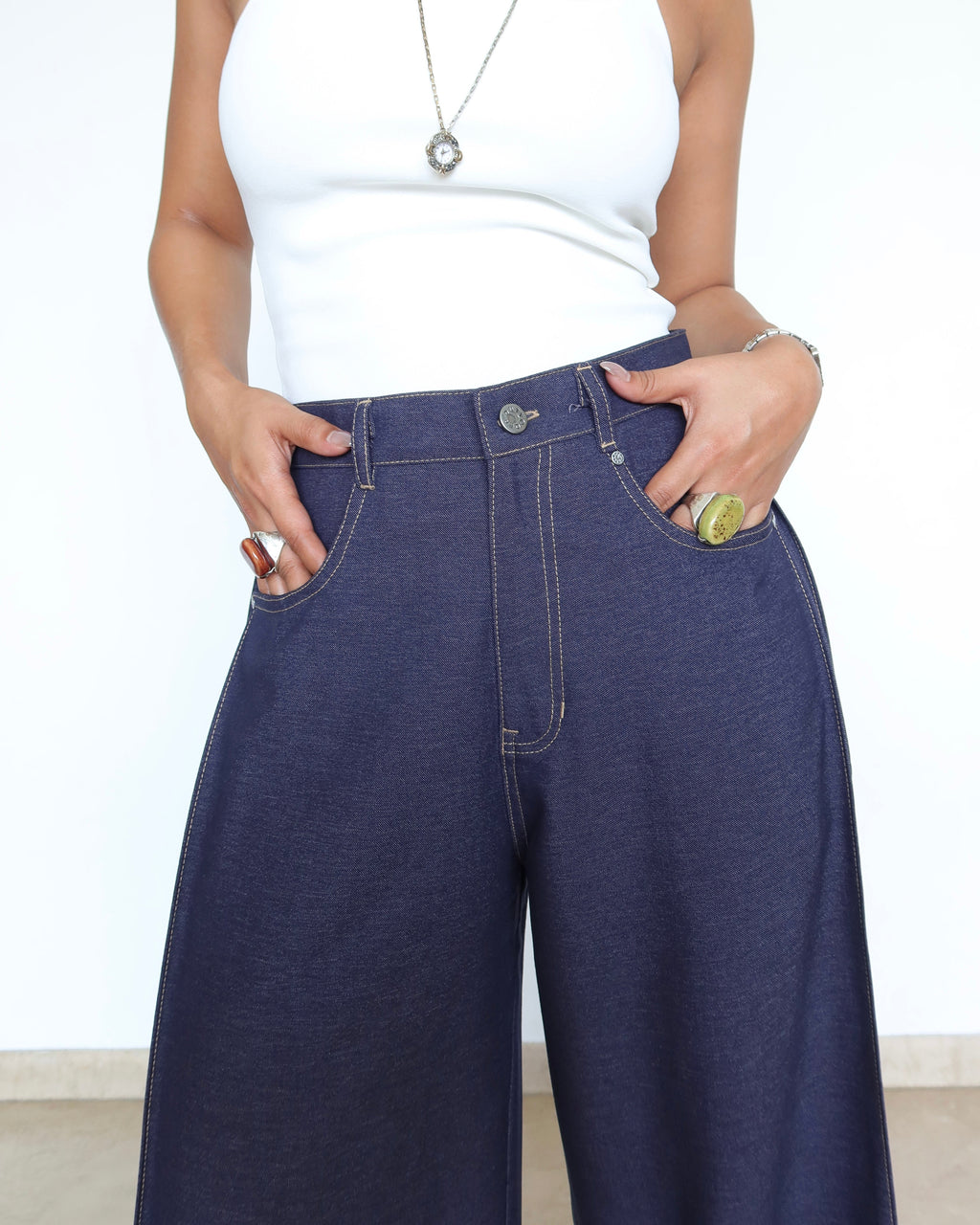 RǏWYÑ | Denim-Inspired Pleated Pants