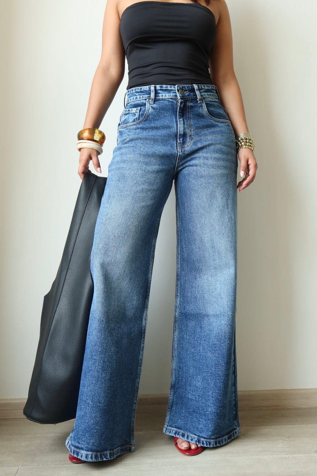 RǏWYÑ | Dark Horizon Stone Wash Wide Leg Jeans