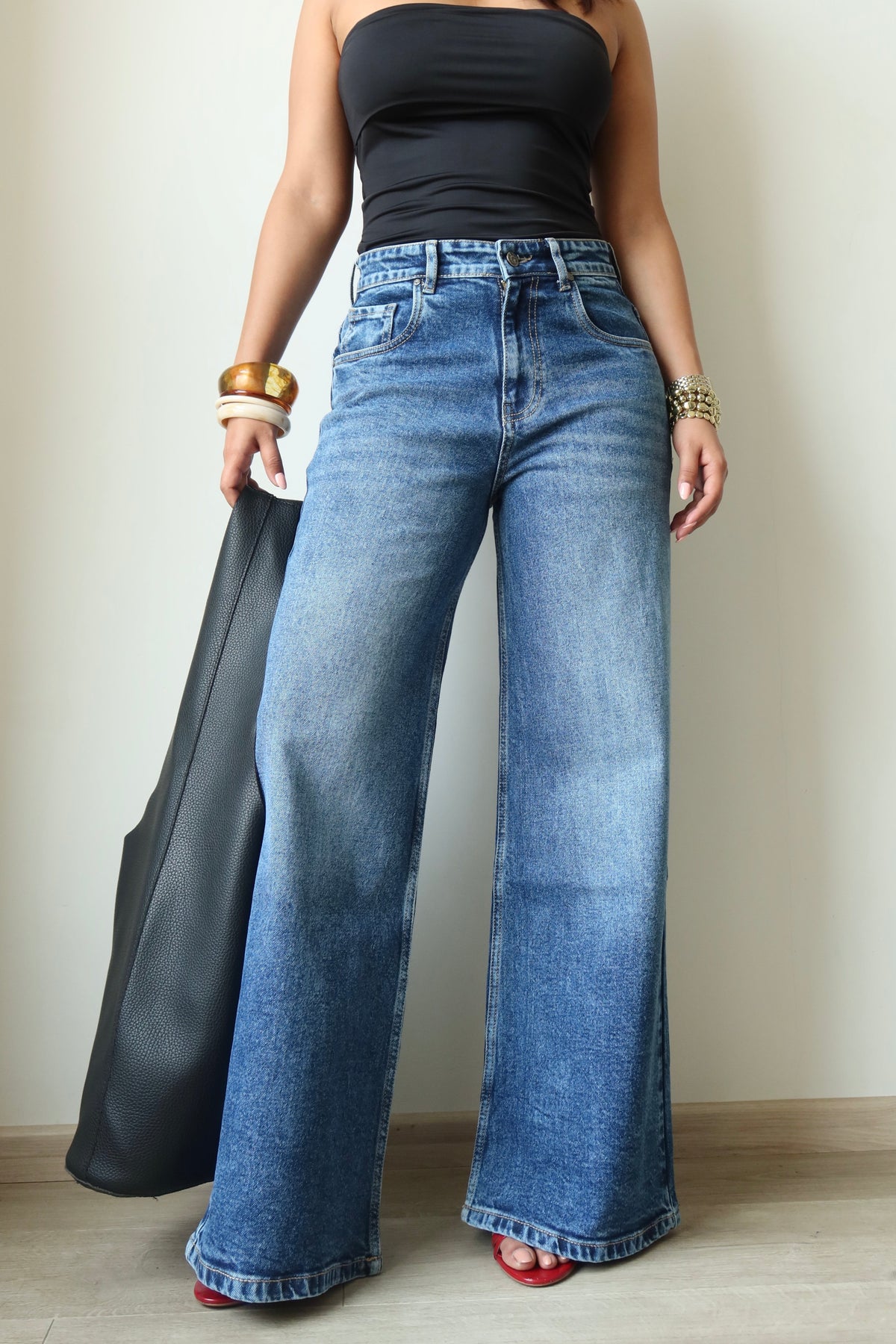 RǏWYÑ | Dark Horizon Stone Wash Wide Leg Jeans