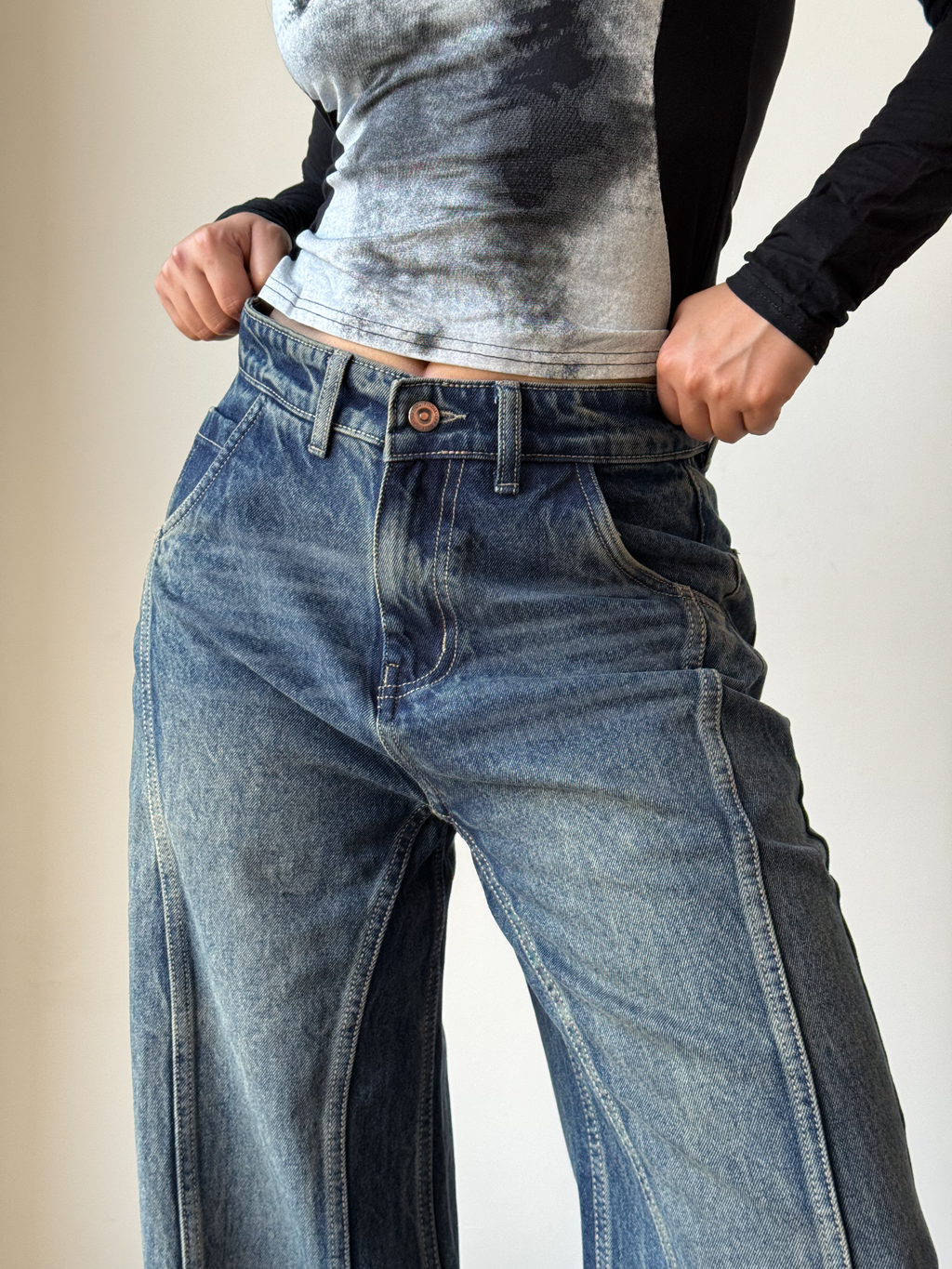 RǏWYÑ | Tinted Vintage Washed Wide Leg Baggy Jeans