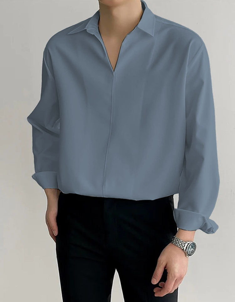 RIWYN Daily Loose Solid Color Long Sleeved Shirt
