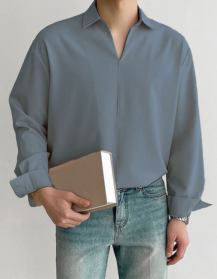 RIWYN Daily Loose Solid Color Long Sleeved Shirt