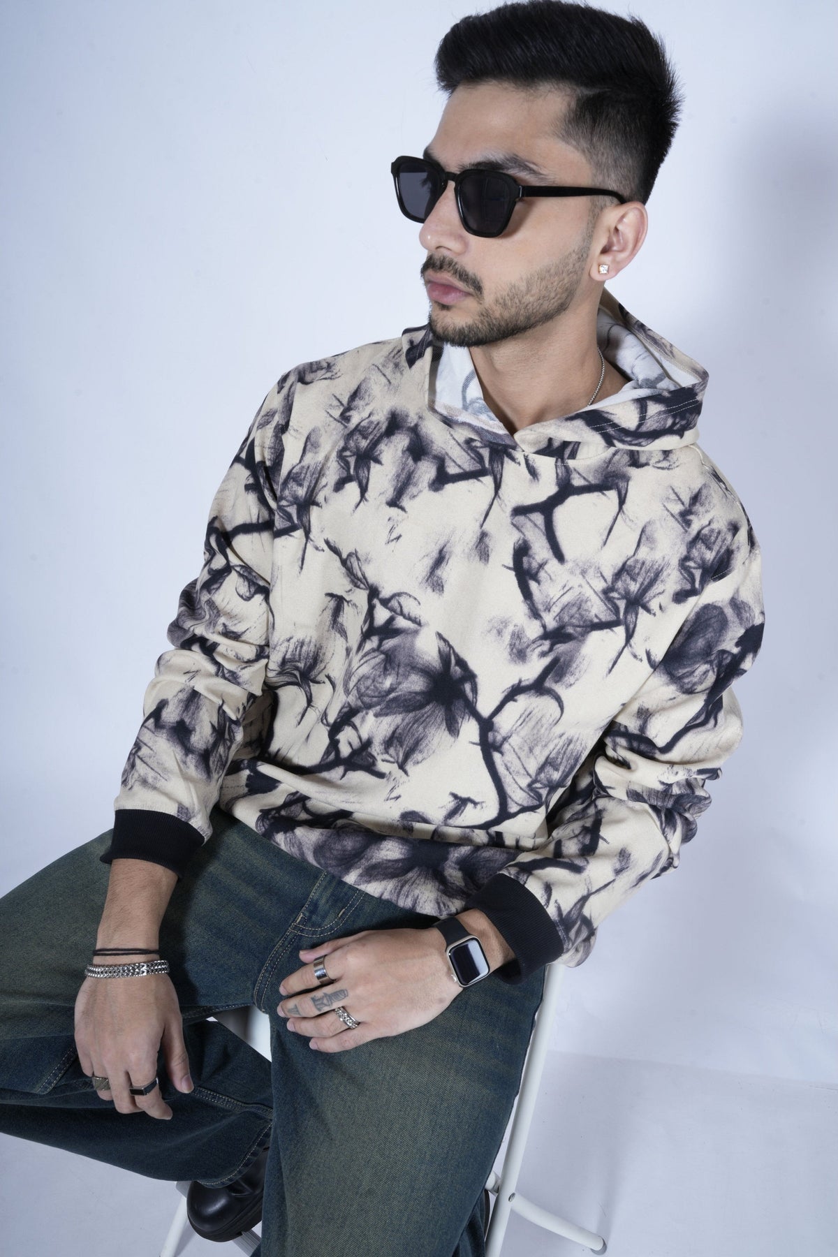 RǏWYÑ | Abstract Smoke Print Oversize Hoodie