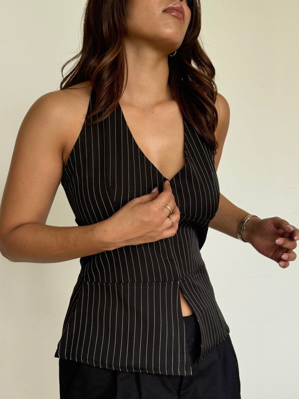 RǏWYÑ | Stripe Structure Halter Top