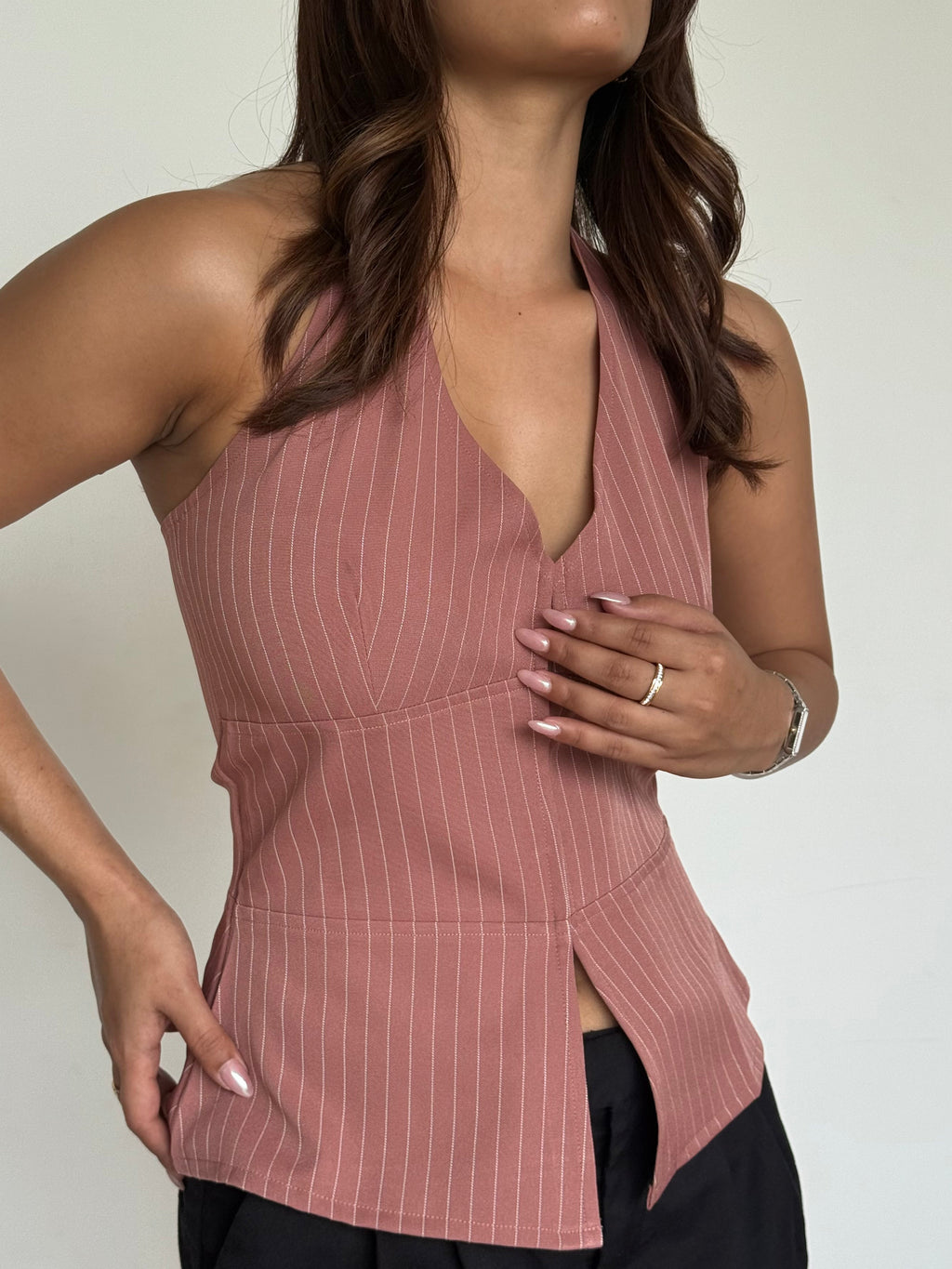 RǏWYÑ | Stripe Structure Halter Top