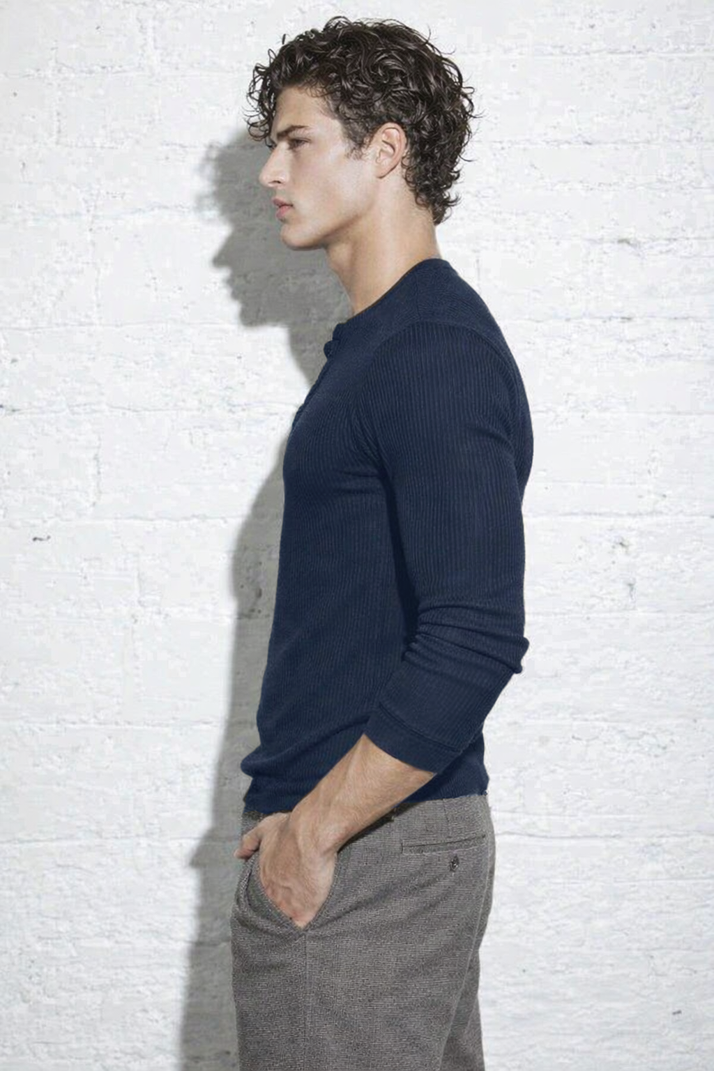RIWYN Fine Rib Henley Full Sleeve Tee