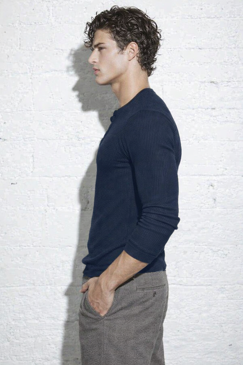 RIWYN Fine Rib Henley Full Sleeve Tee