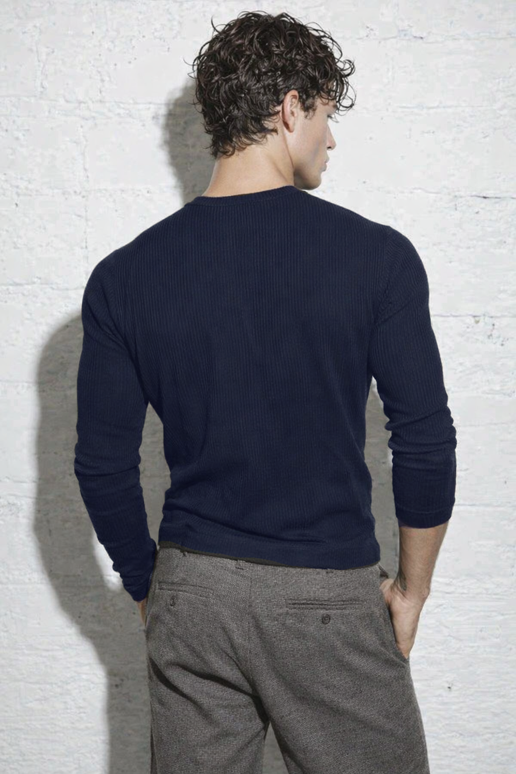 RIWYN Fine Rib Henley Full Sleeve Tee