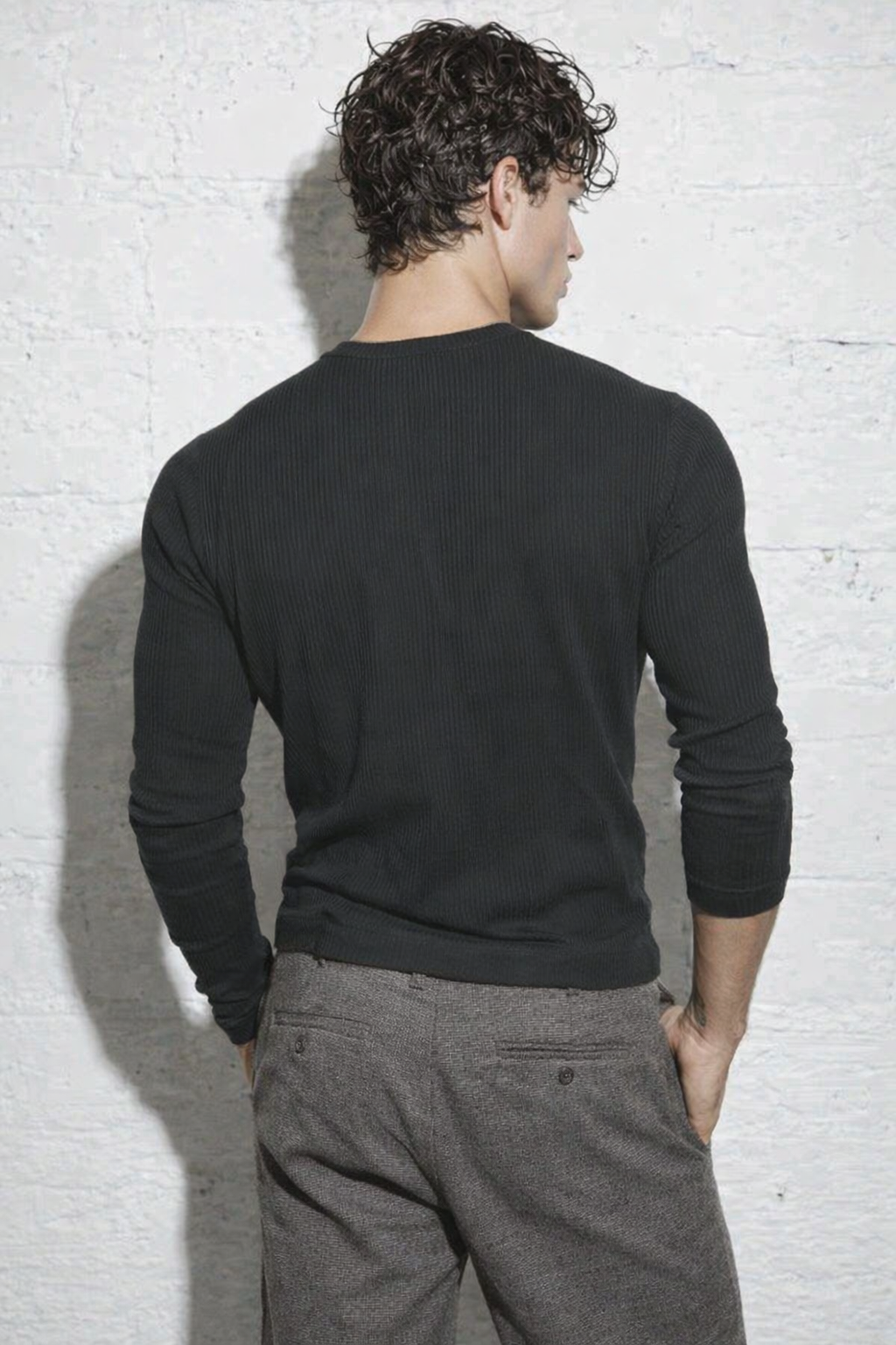 RIWYN Fine Rib Henley Full Sleeve Tee
