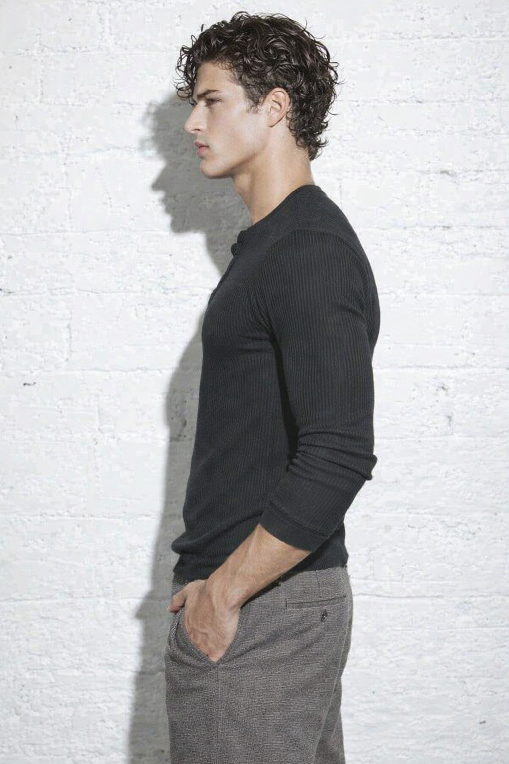 RIWYN Fine Rib Henley Full Sleeve Tee