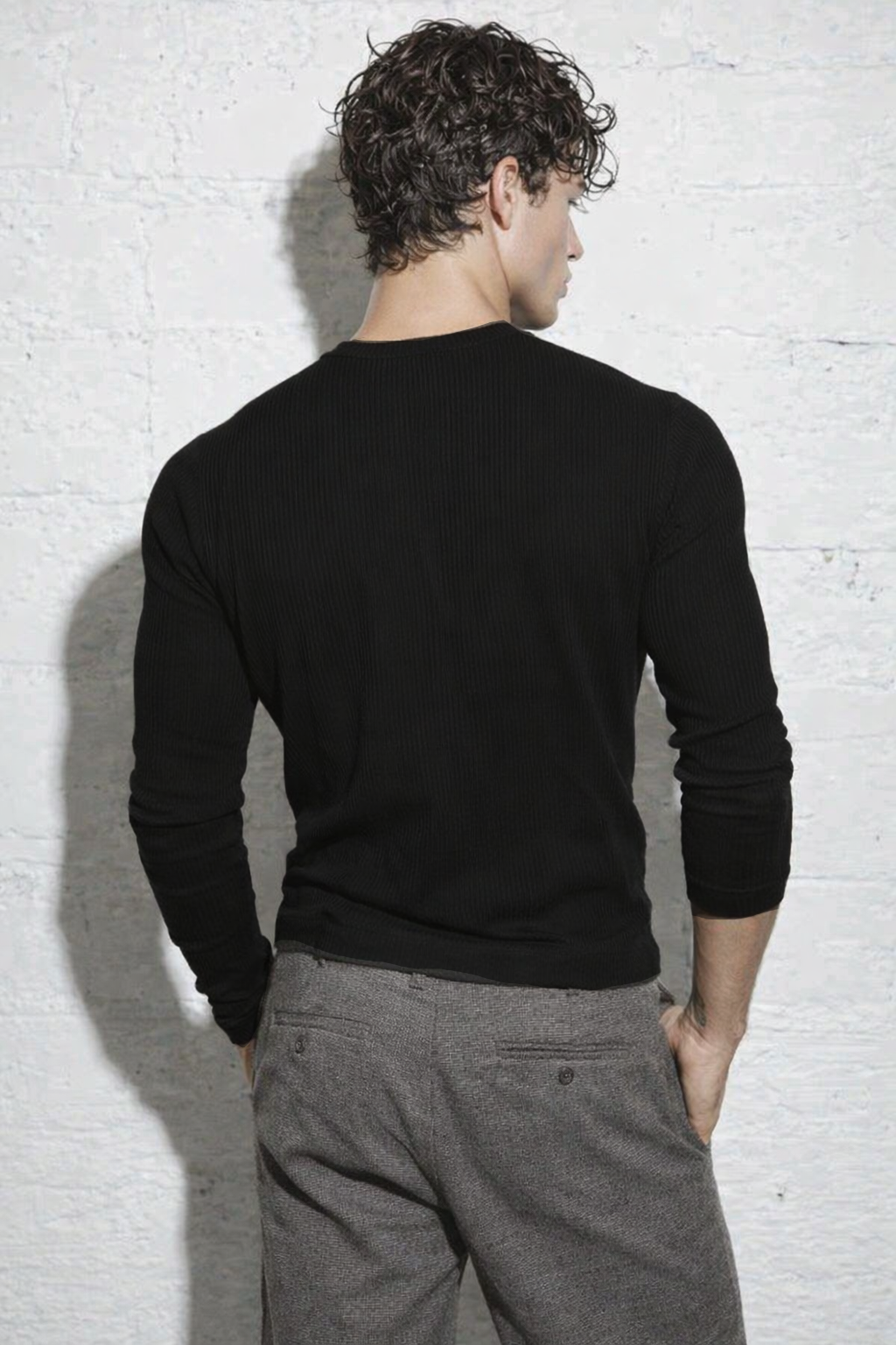 RIWYN Fine Rib Henley Full Sleeve Tee