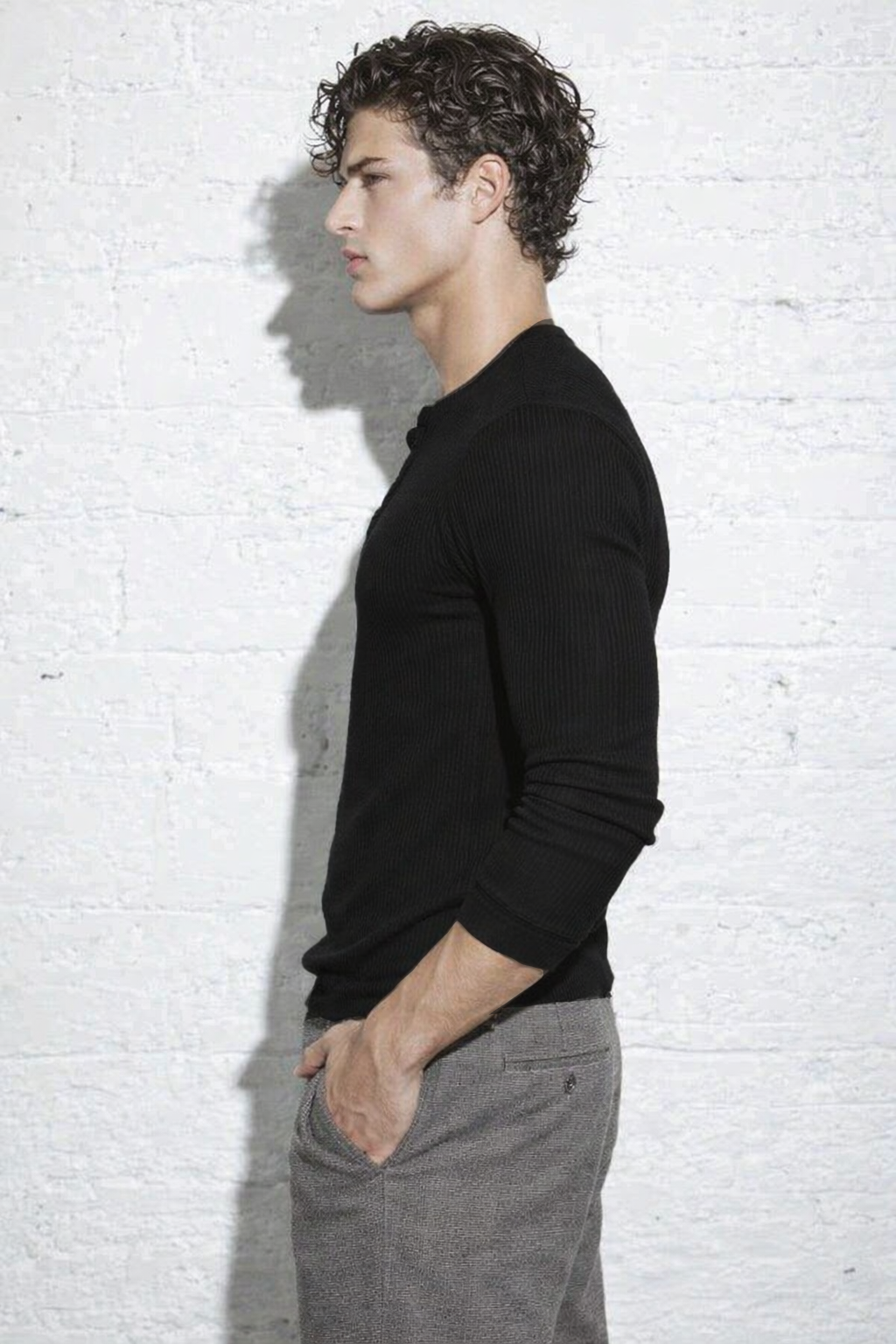 RIWYN Fine Rib Henley Full Sleeve Tee