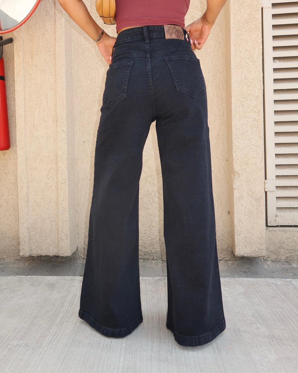 RǏWYÑ | Onyx Black Stone Wash Wide Leg High Rise Jeans