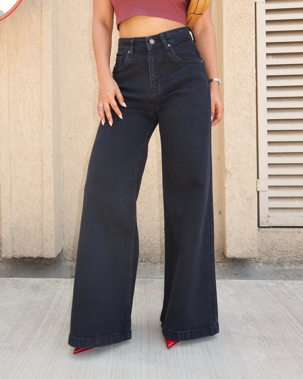 RǏWYÑ | Onyx Black Stone Wash Wide Leg High Rise Jeans