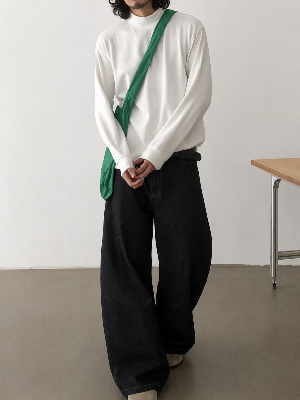 RIWYN Black Raw Finish Japan Baggy Jeans