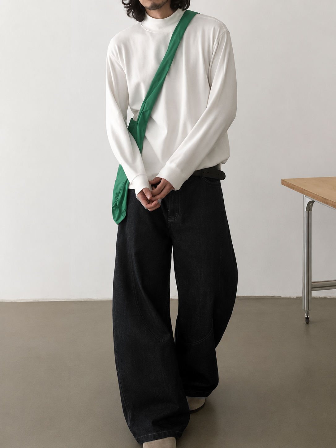 RIWYN Black Raw Finish Japan Baggy Jeans