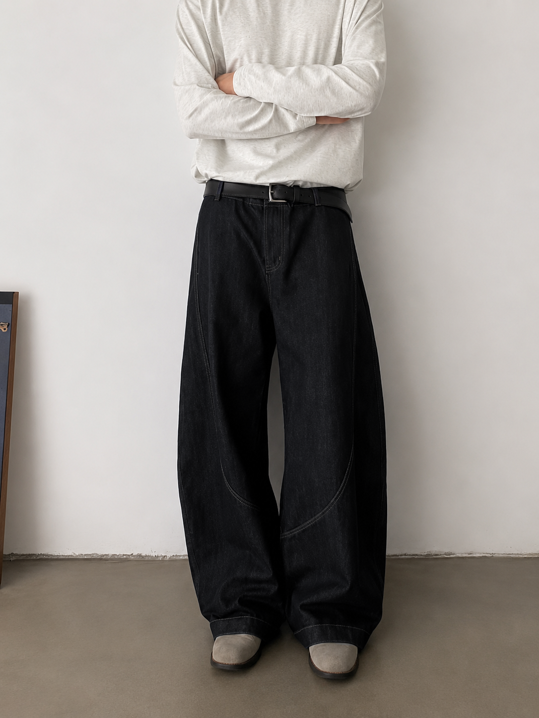 RIWYN Black Raw Finish Japan Baggy Jeans
