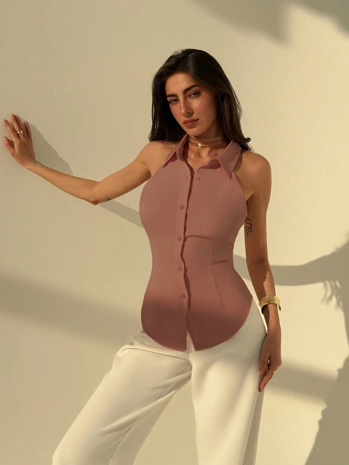 RǏWYÑ | Polo Collar Shirt With Snatch Tie Waist