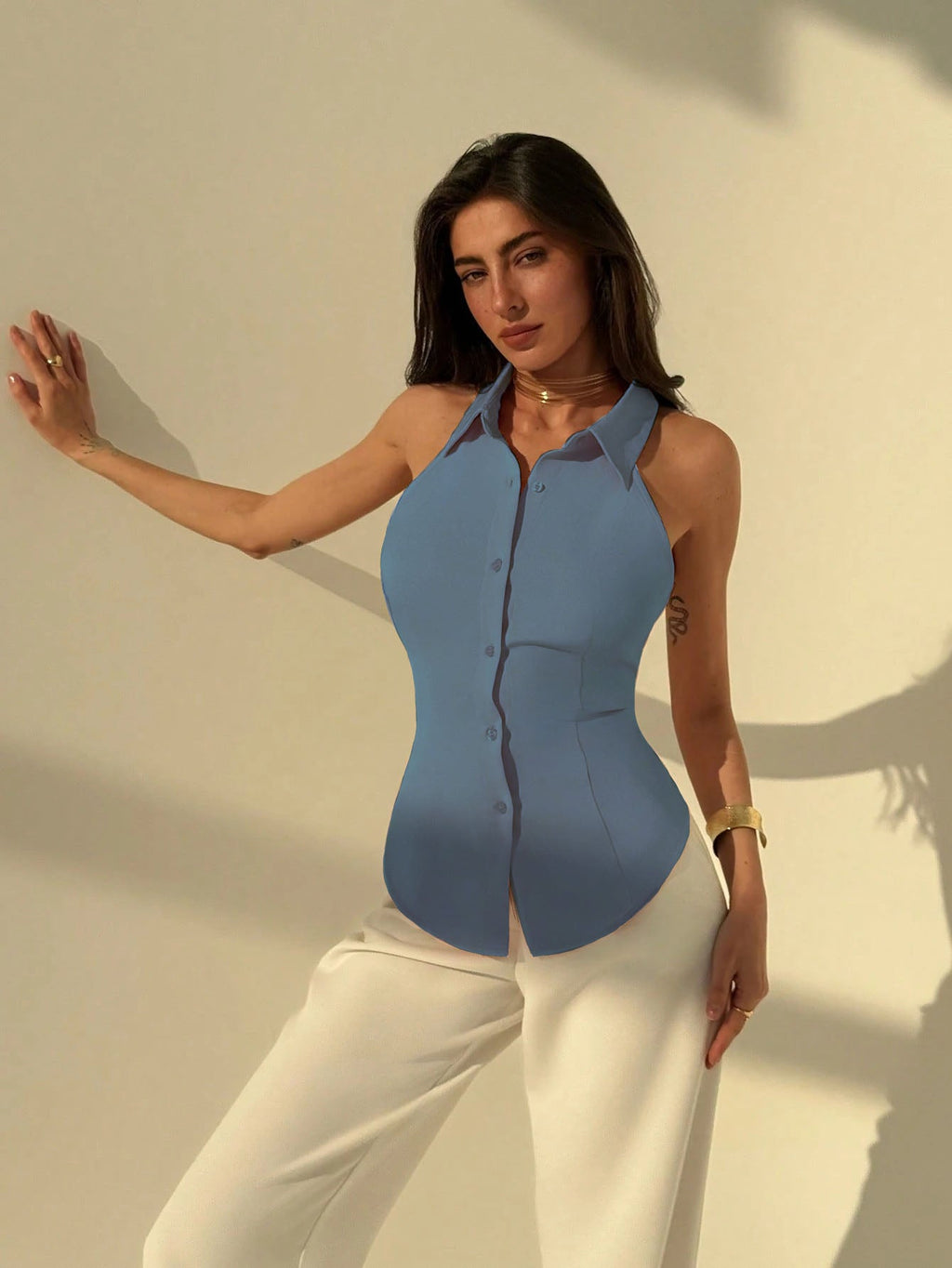 RǏWYÑ | Polo Collar Shirt With Snatch Tie Waist