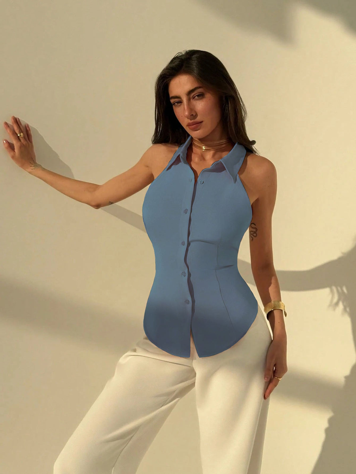 RǏWYÑ | Polo Collar Shirt With Snatch Tie Waist