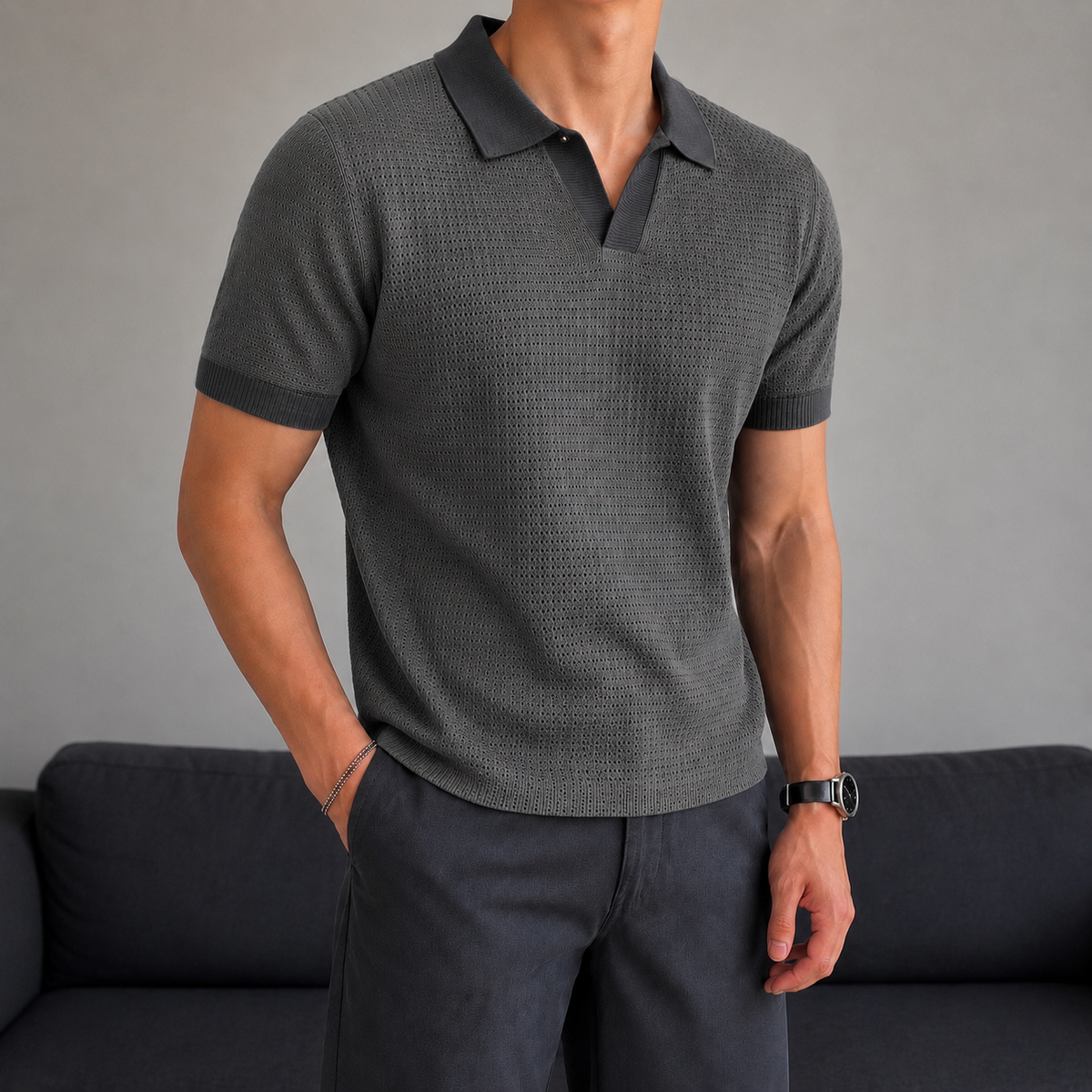 RIWYN Minimal Texture Polo T-shirt