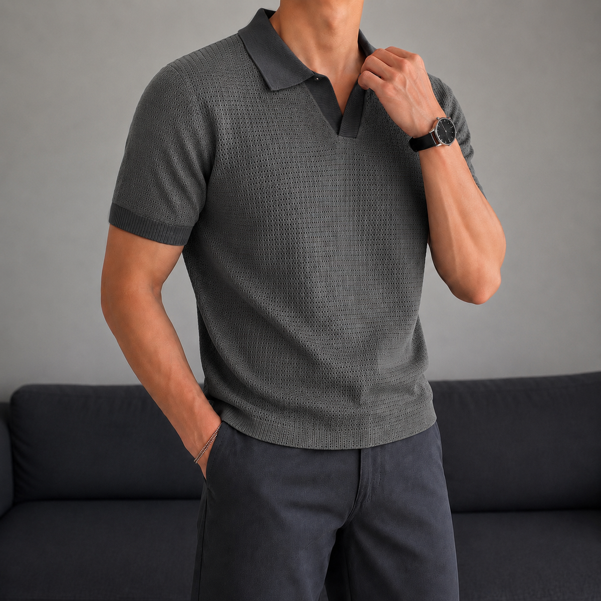 RIWYN Minimal Texture Polo T-shirt
