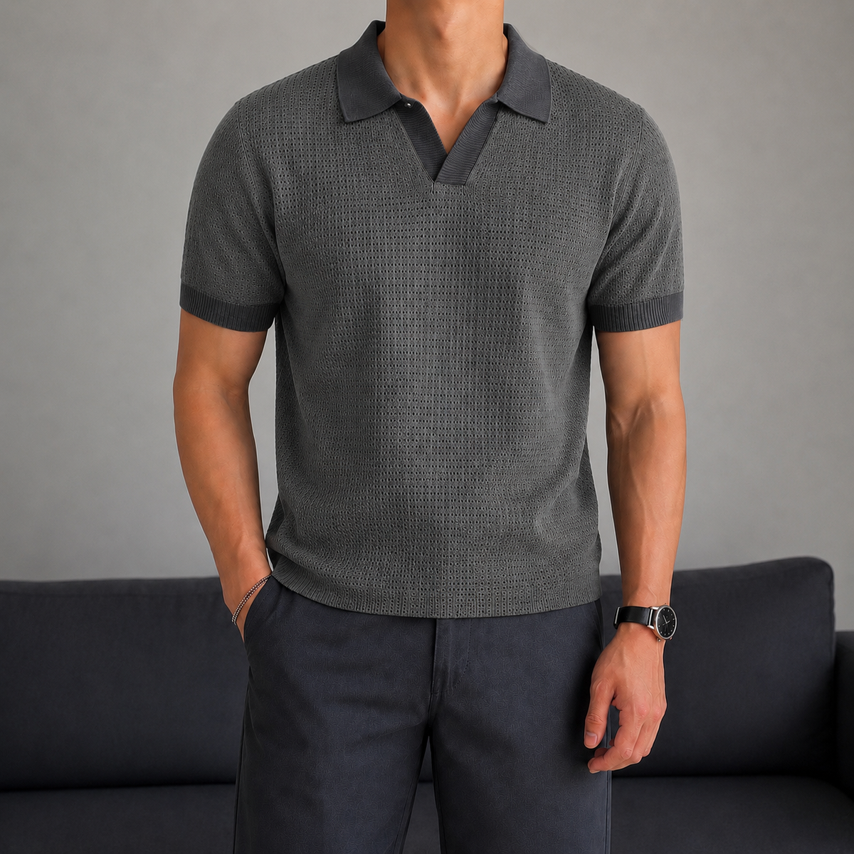 RIWYN Minimal Texture Polo T-shirt