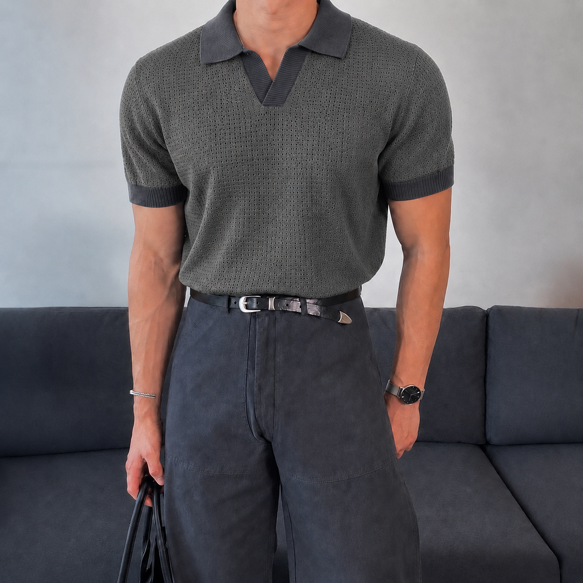 RIWYN Minimal Texture Polo T-shirt