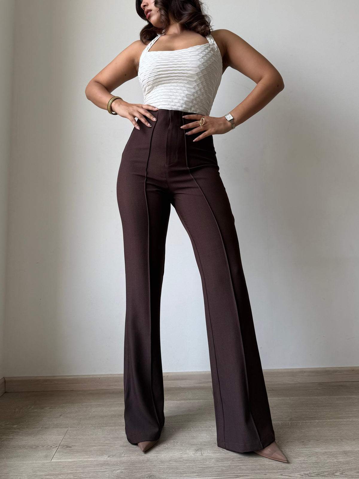 RǏWYÑ | Polished Linen Flared Tailored Pants