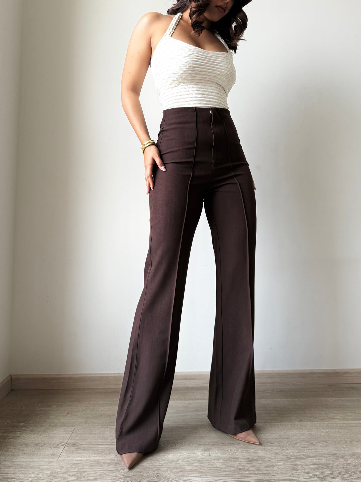 RǏWYÑ | Polished Linen Flared Tailored Pants