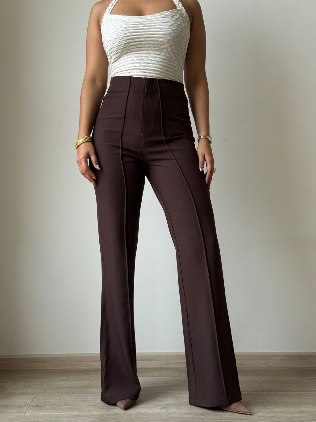 RǏWYÑ | Polished Linen Flared Tailored Pants