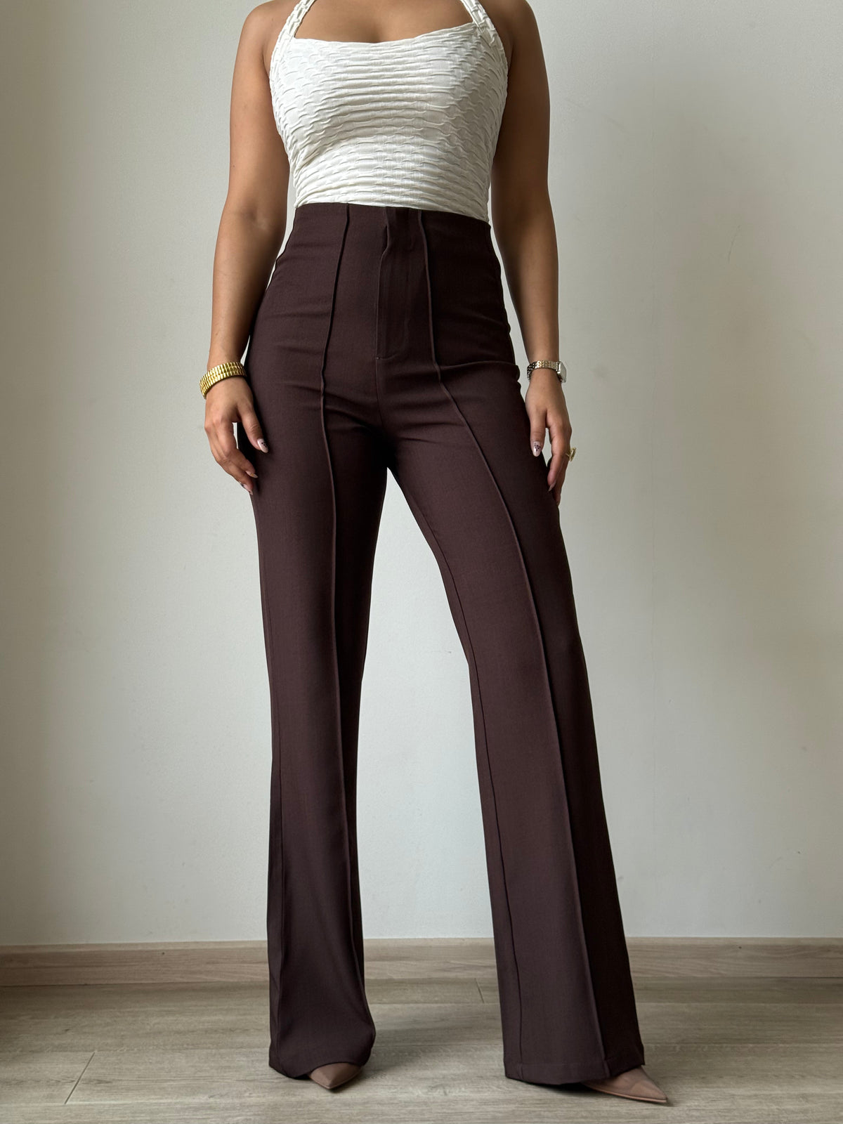 RǏWYÑ | Polished Linen Flared Tailored Pants