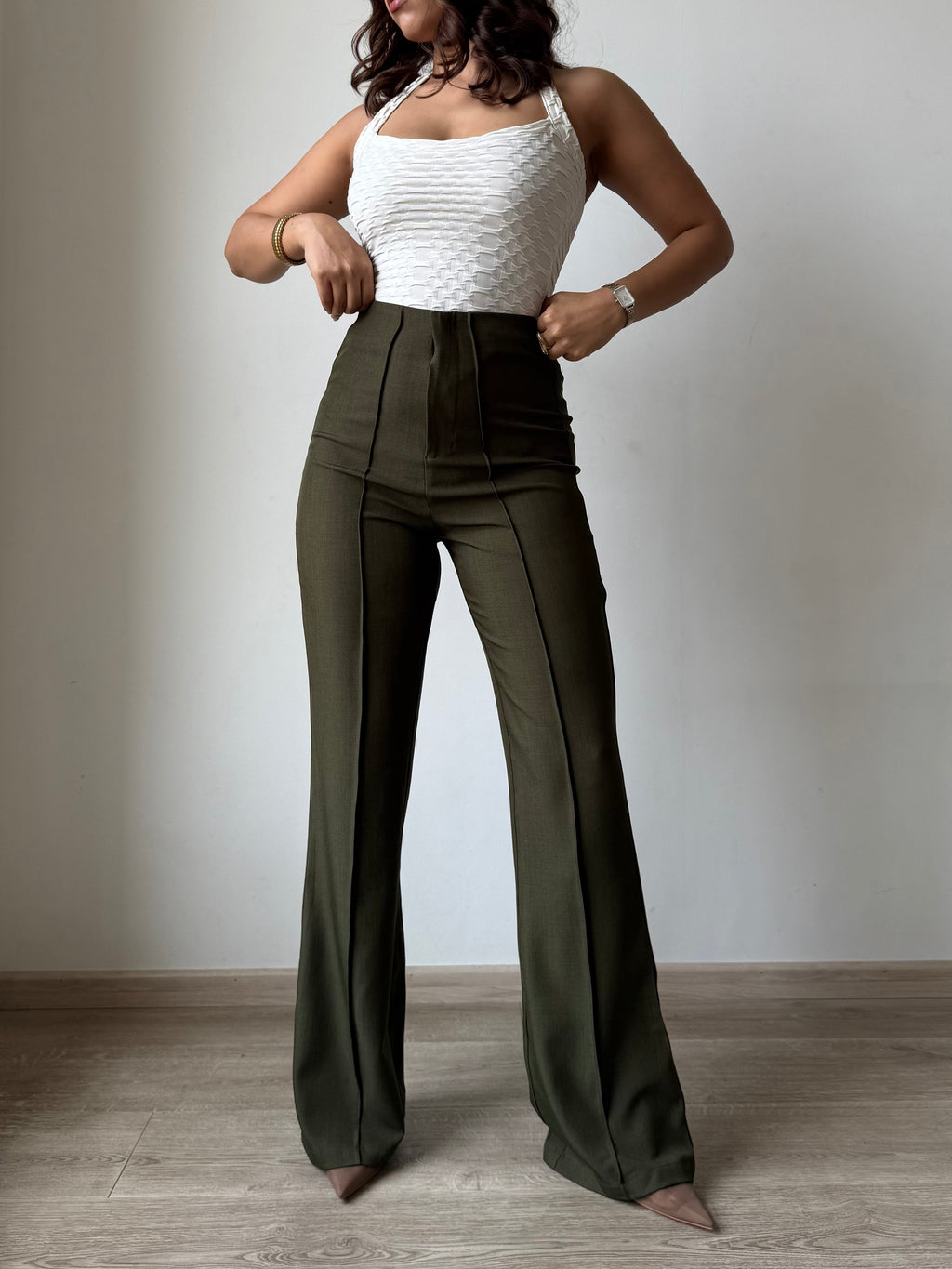 RǏWYÑ | Polished Linen Flared Tailored Pants