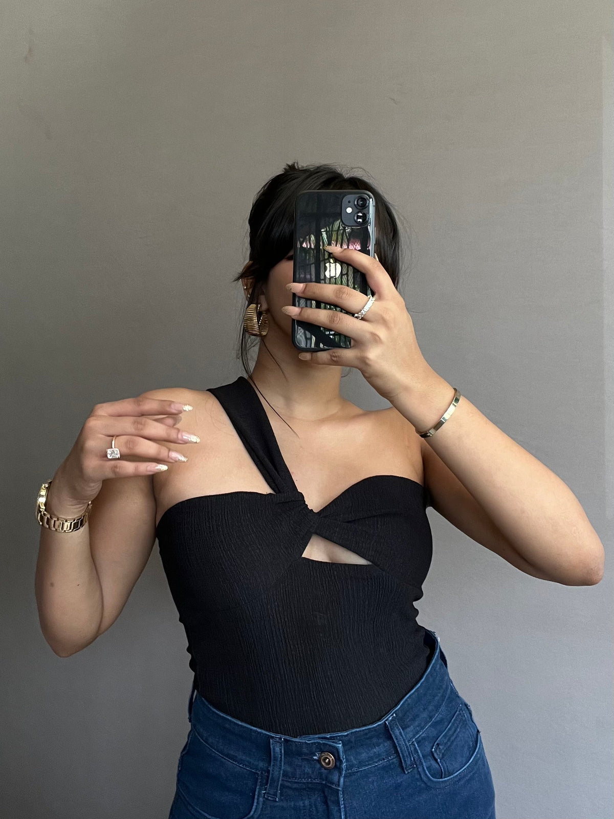 RǏWYÑ | Contour One-Shoulder Ruched Cut-Out Top