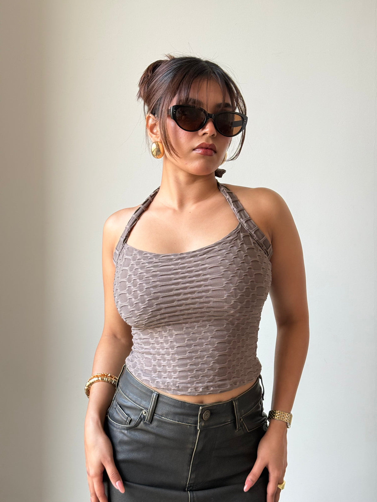 RǏWYÑ | Jacquard Honey Luxe Halter Top