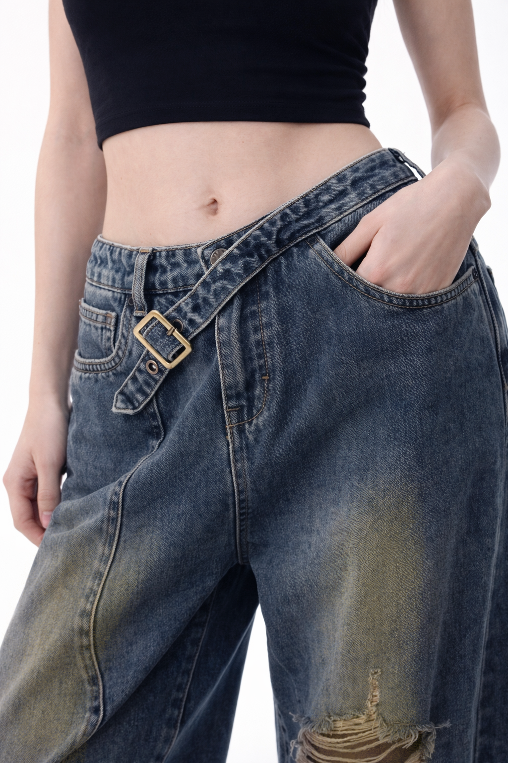 RǏWYÑ | Off Beat Distressed Blue Baggy Jeans