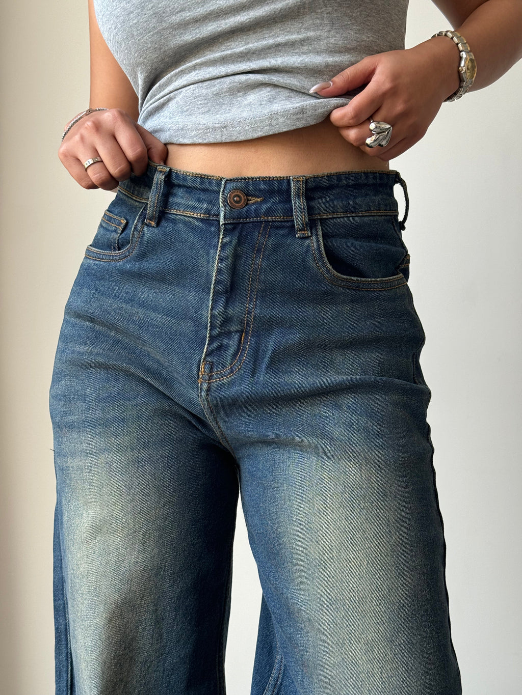 RǏWYÑ | Sunburst Blue Wide Leg Jeans