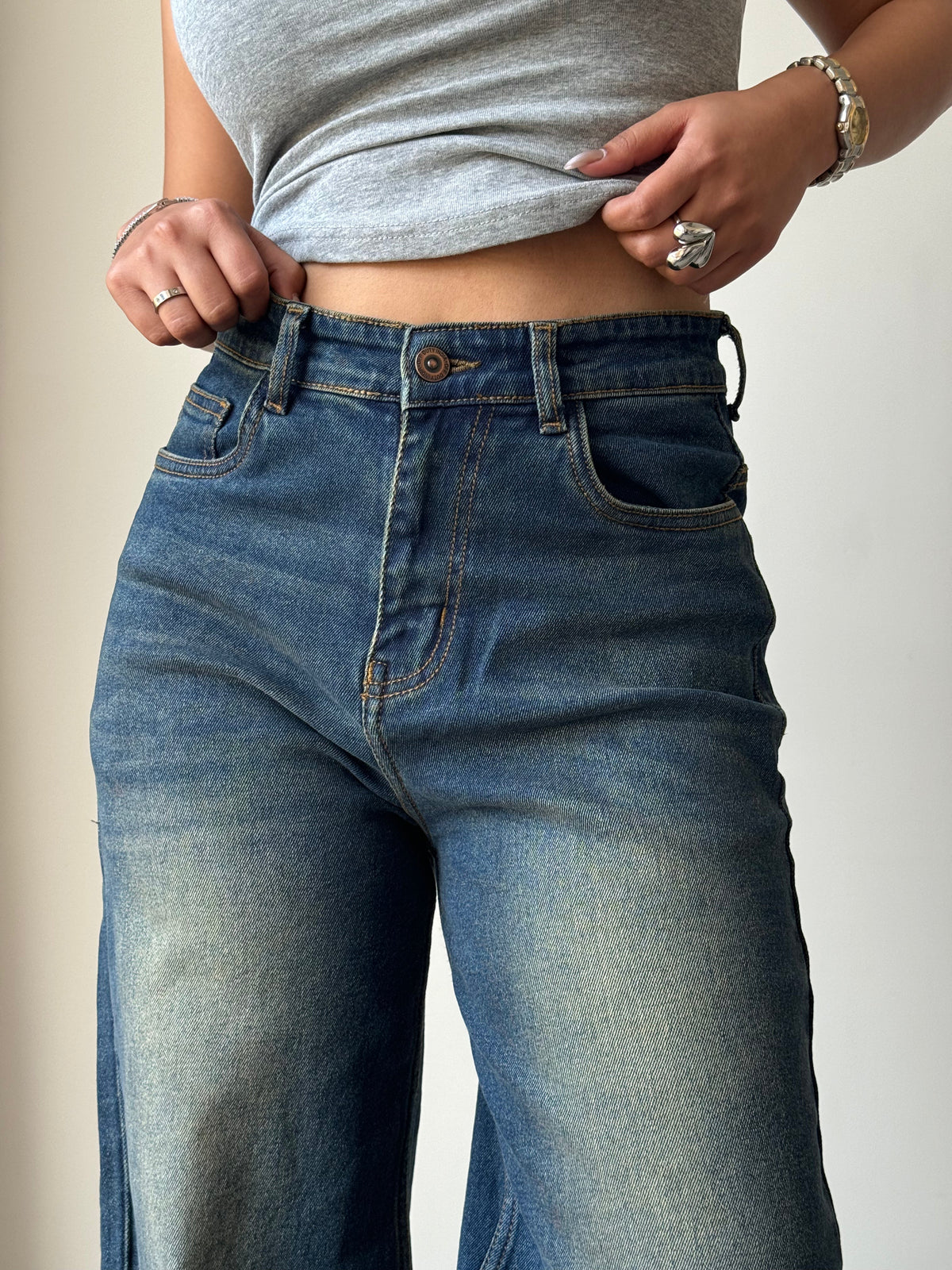 RǏWYÑ | Sunburst Blue Wide Leg Jeans