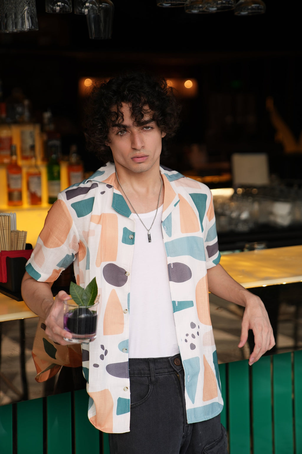 RIWYN Premium Geometric Print Linen Shirt