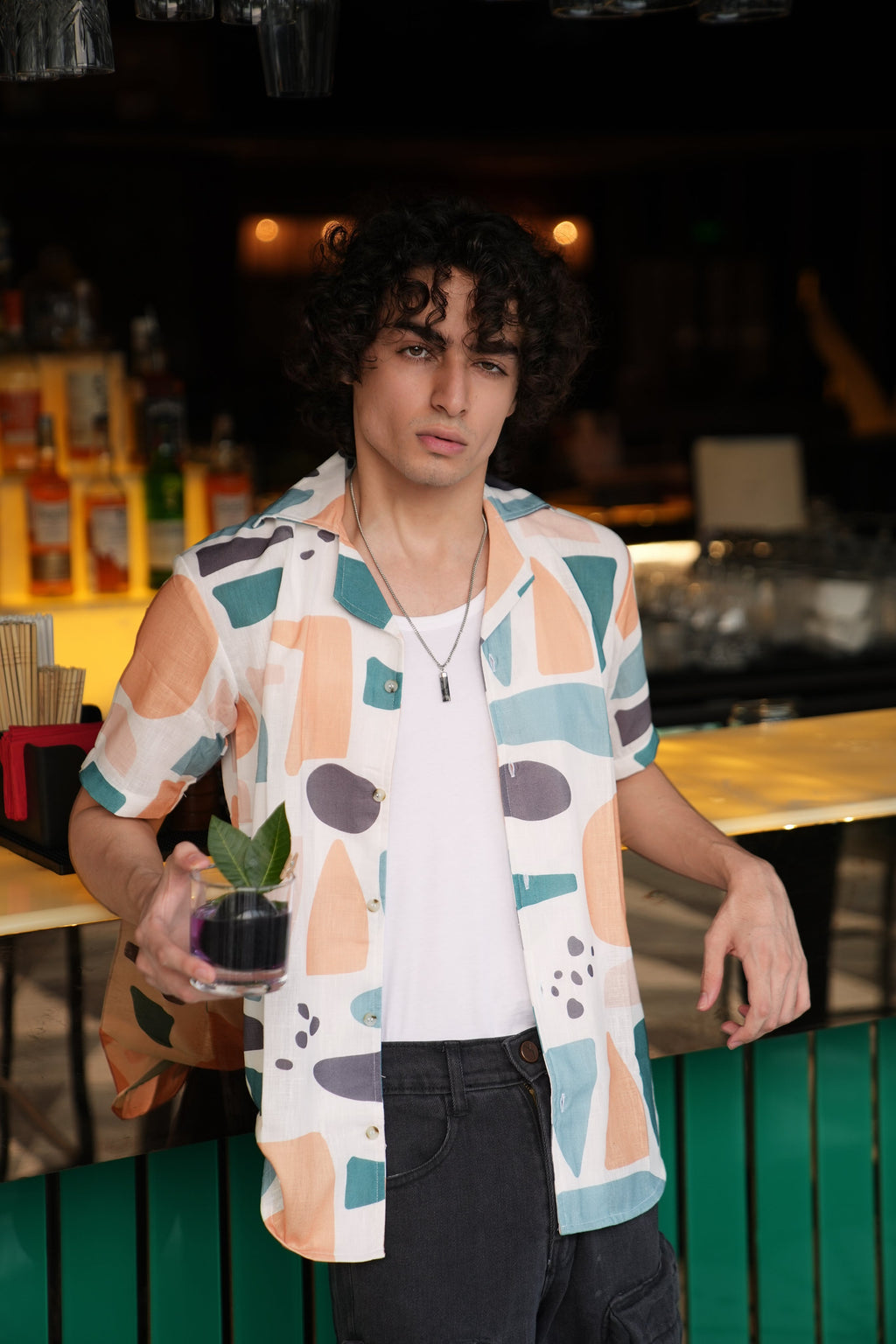 RIWYN Premium Geometric Print Linen Shirt