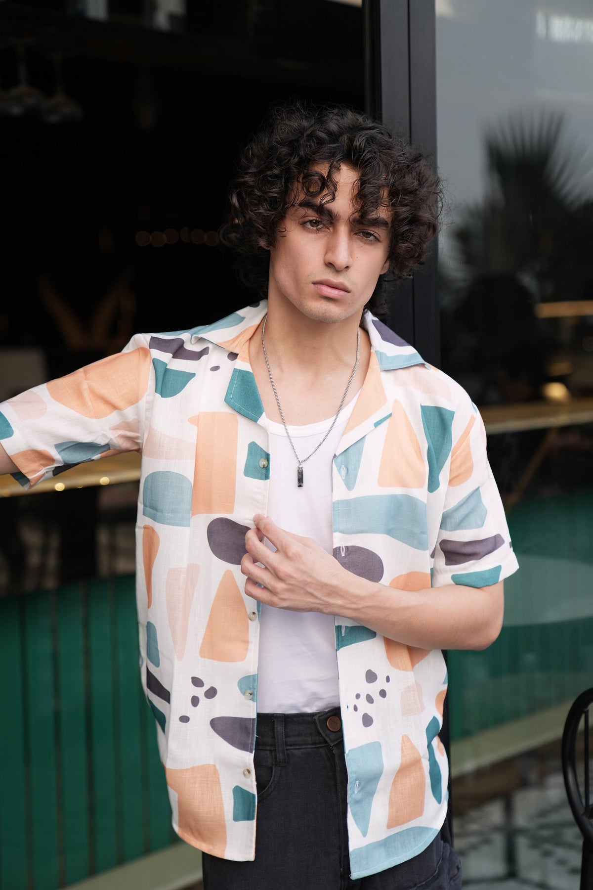 RIWYN Premium Geometric Print Linen Shirt