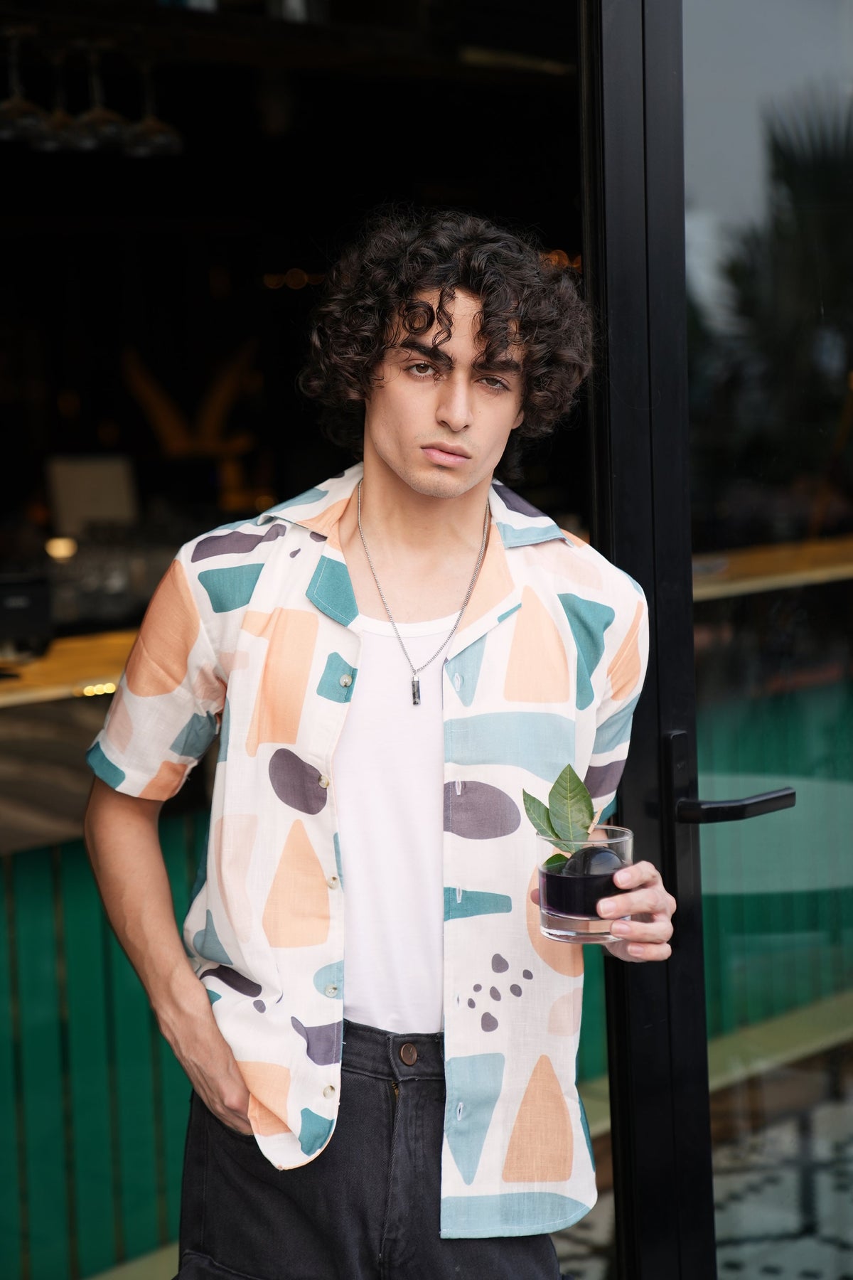 RIWYN Premium Geometric Print Linen Shirt