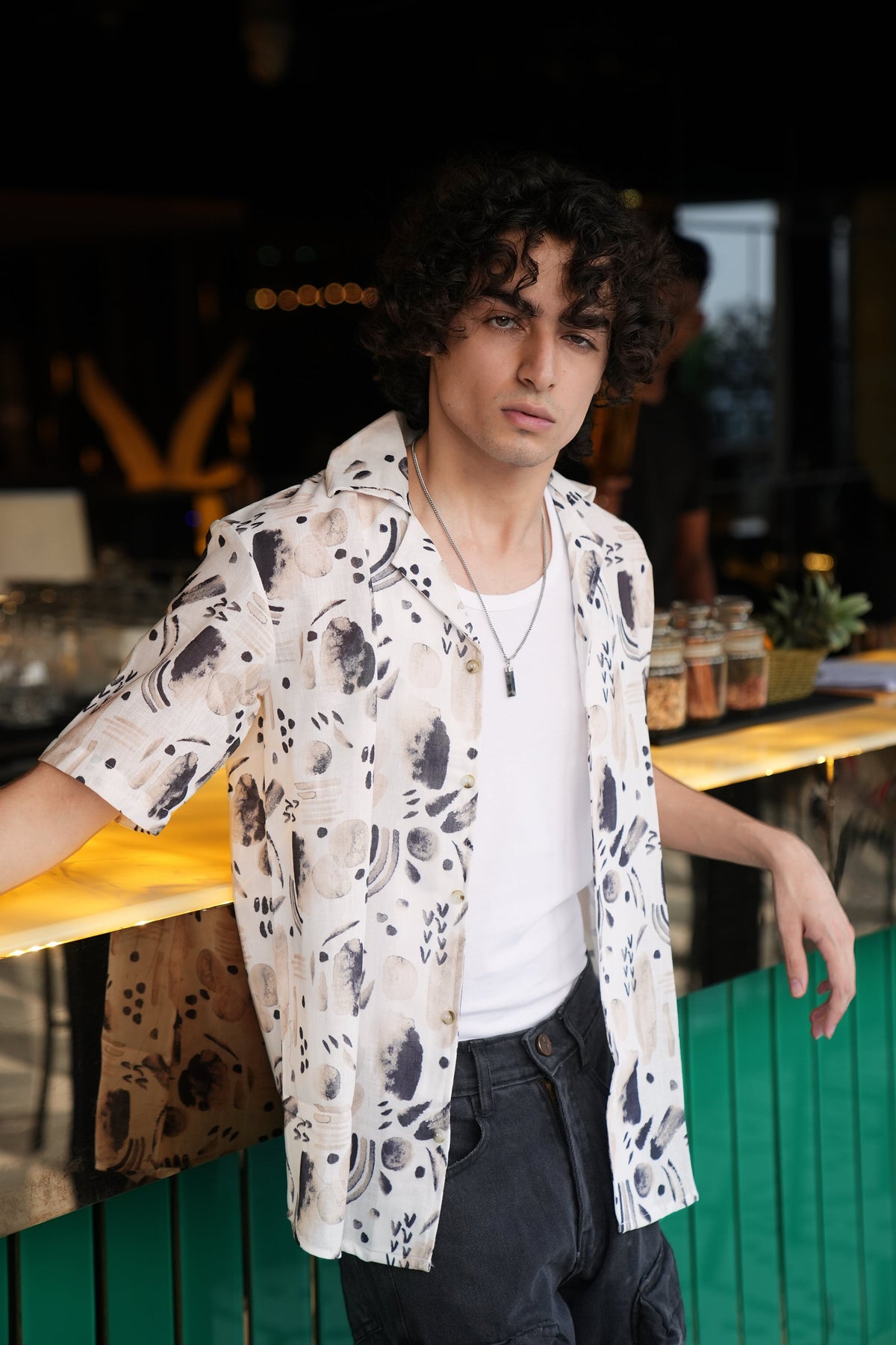 RIWYN Premium Water Color Splash Print Linen Shirt
