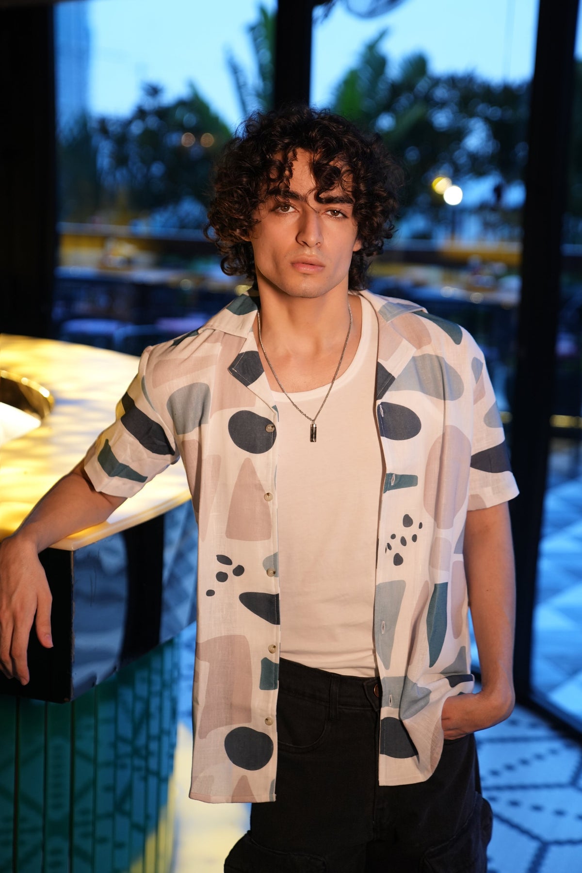 RIWYN Premium Geometric Print Linen Shirt