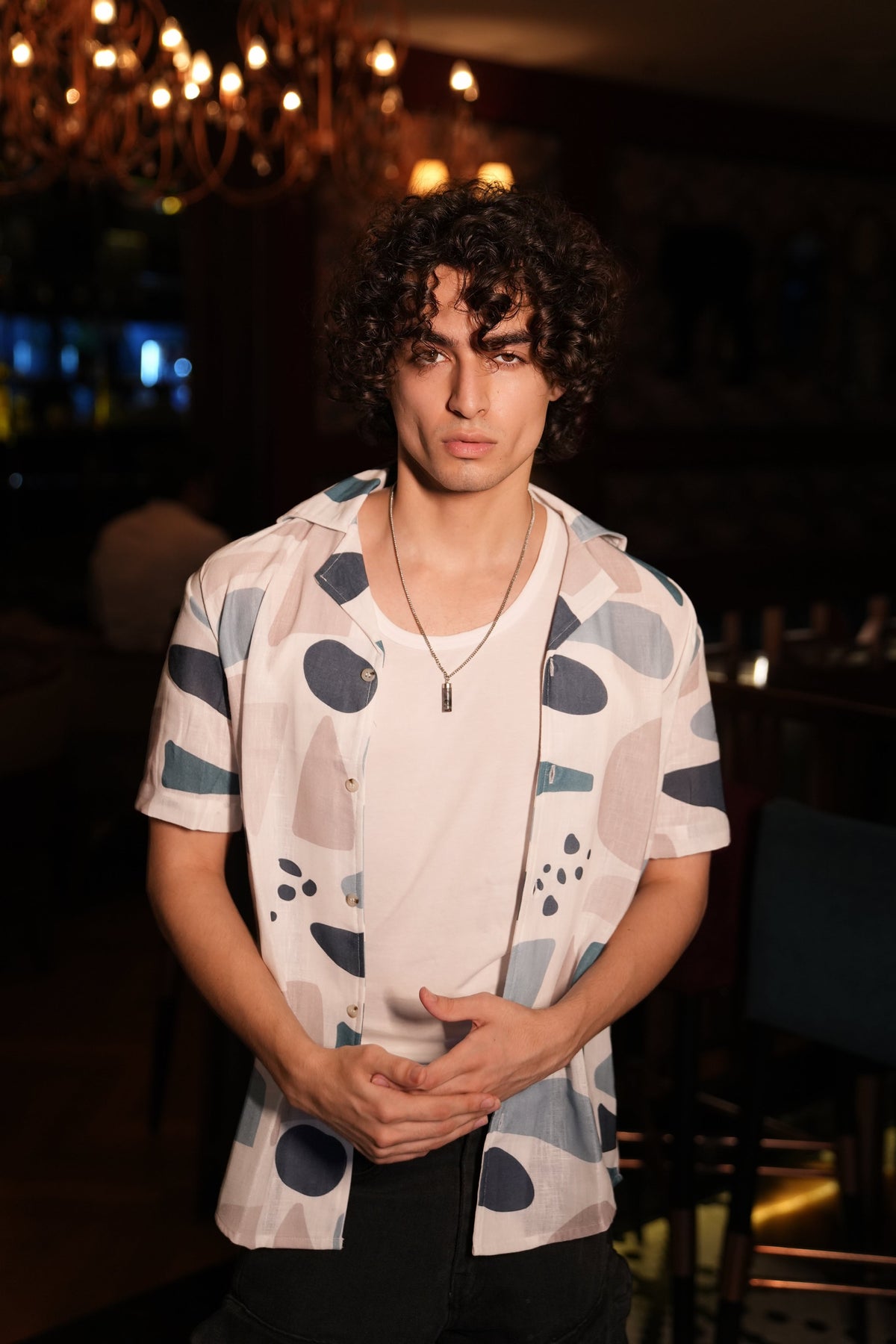 RIWYN Premium Geometric Print Linen Shirt